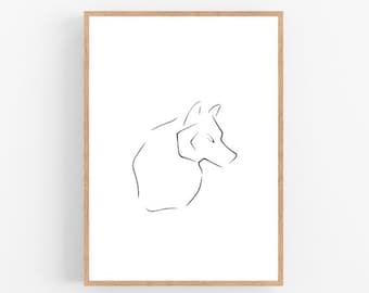 Wolf line art, Wolf print, Abstract animal wall decor, Minimalist art, Modern room decor, Nature printable wall art, Forest, Drawing