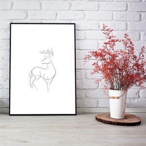 Deer line art, Deer print, Abstract forest wall decor, Minimalist art, Modern room decor, Nature printable wall art, Drawing image 4