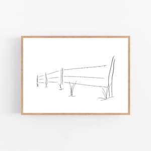 Taggtrådskonst, Stakettryck, Abstrakt bondgårdsväggdekor, Minimalistisk konst, Modern rumsinredning, Lantlig utskrivbar väggkonst, Västerländsk teckning