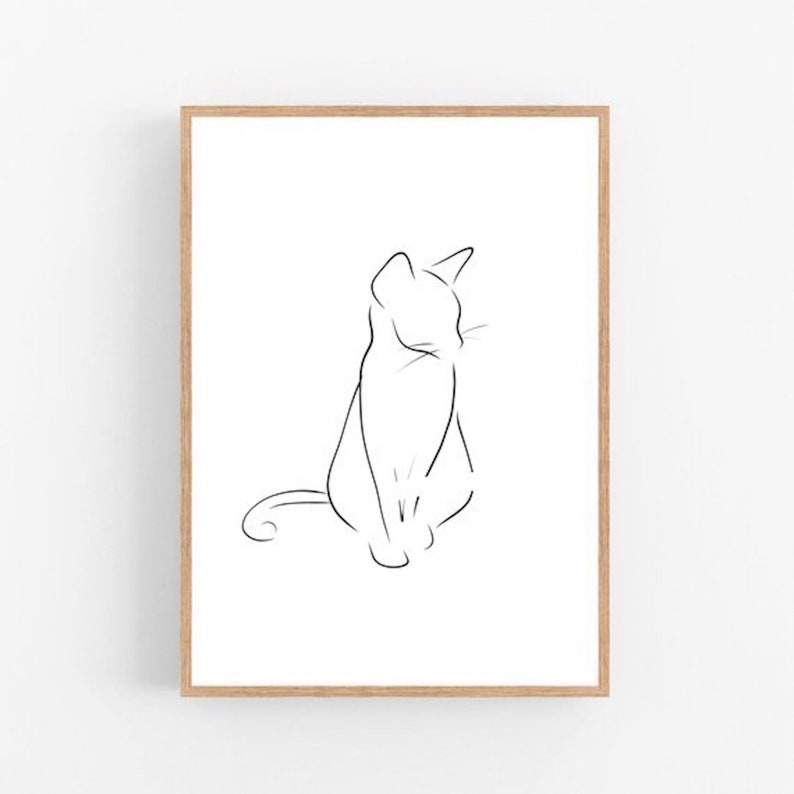 Cat Line Art Cat Print Abstract Cats Wall Decor Minimalist Etsy