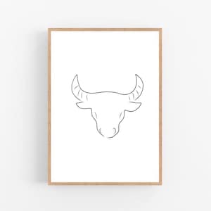 Taurus line art, Taurus print, Zodiac print, Abstract, Astrology wall decor, Minimalist art, Modern room decor, Printable wall art, Drawing