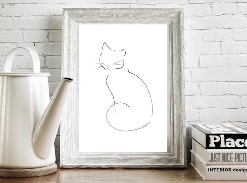 Cat Line Art Cat Print Abstract Cats Wall Decor Minimalist Etsy