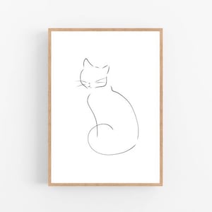 Cat line art, Cat print, Abstract cats wall decor, Minimalist art, Modern room decor, Kitty printable wall art, Pet drawing