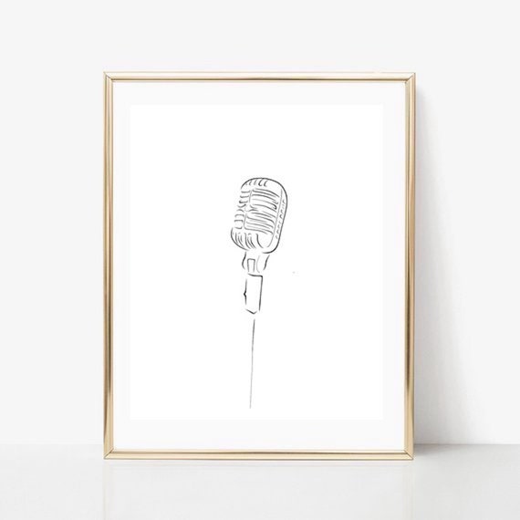 アート・デザイン・音楽 HOW TO DRAW Microphone Line Art, Music Print, Abstract Singer Wall Decor