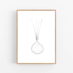 Onion line art, Onion print, Abstract food wall decor, Minimalist art, Modern room decor, Kitchen printable wall art, Vegetable drawing