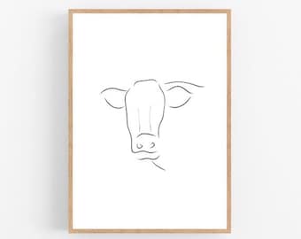 Cow line art, Cattle print, Cow print, Abstract cows wall decor, Minimalist art, Modern room decor, Farm animal printable wall art, Drawing