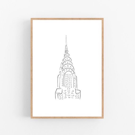 Chrysler Building Line Art New York Print Abstract City Wall Etsy