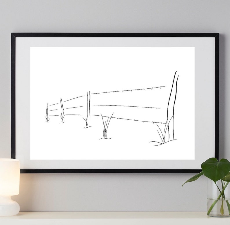 Barbed Wire Line Art Fence Print Abstract Farm Wall Decor Etsy