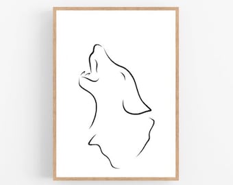 Wolf line art, Wolf print, Abstract animal wall decor, Minimalist art, Modern room decor, Nature printable wall art, Forest, Drawing
