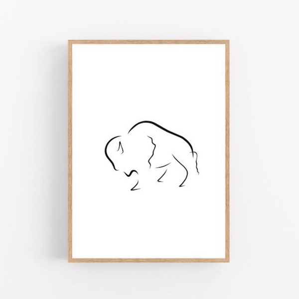 Buffalo line art, Bison print, Buffalo print, Abstract animal wall decor, Minimalist art, Modern decor, Nature printable wall art, Drawing