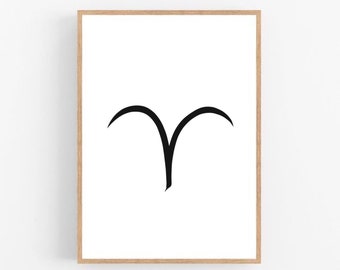 Aries line art, Aries print, Zodiac print, Abstract, Astrology wall decor, Minimalist art, Modern decor, Sign printable wall art, Drawing