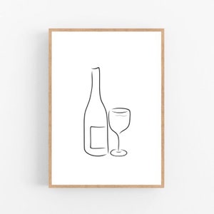 Wine line art, Wine print, Abstract wine wall decor, Minimalist art, Modern room decor, Wine printable wall art, Wine Drawing, Wine, Drinks