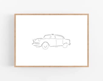 Taxi line art, Taxi print, Abstract New York wall decor, Minimalist art, Modern room decor, NYC printable wall art, Drawing
