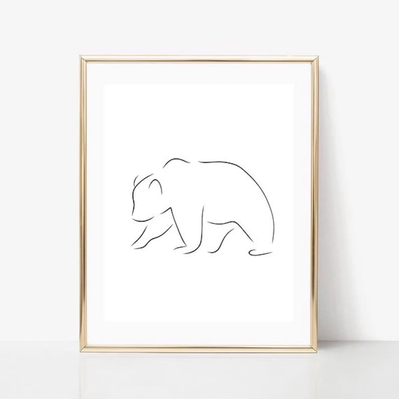 Bear line art, Bear print, Abstract animal wall decor, Minimalist art, Modern room decor, Brown black polar printable wall art, Drawing image 6