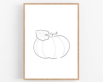Pumpkin line art, Halloween print, Abstract autumn wall decor, Minimalist art, Modern room decor, Fall printable wall art, October, Drawing