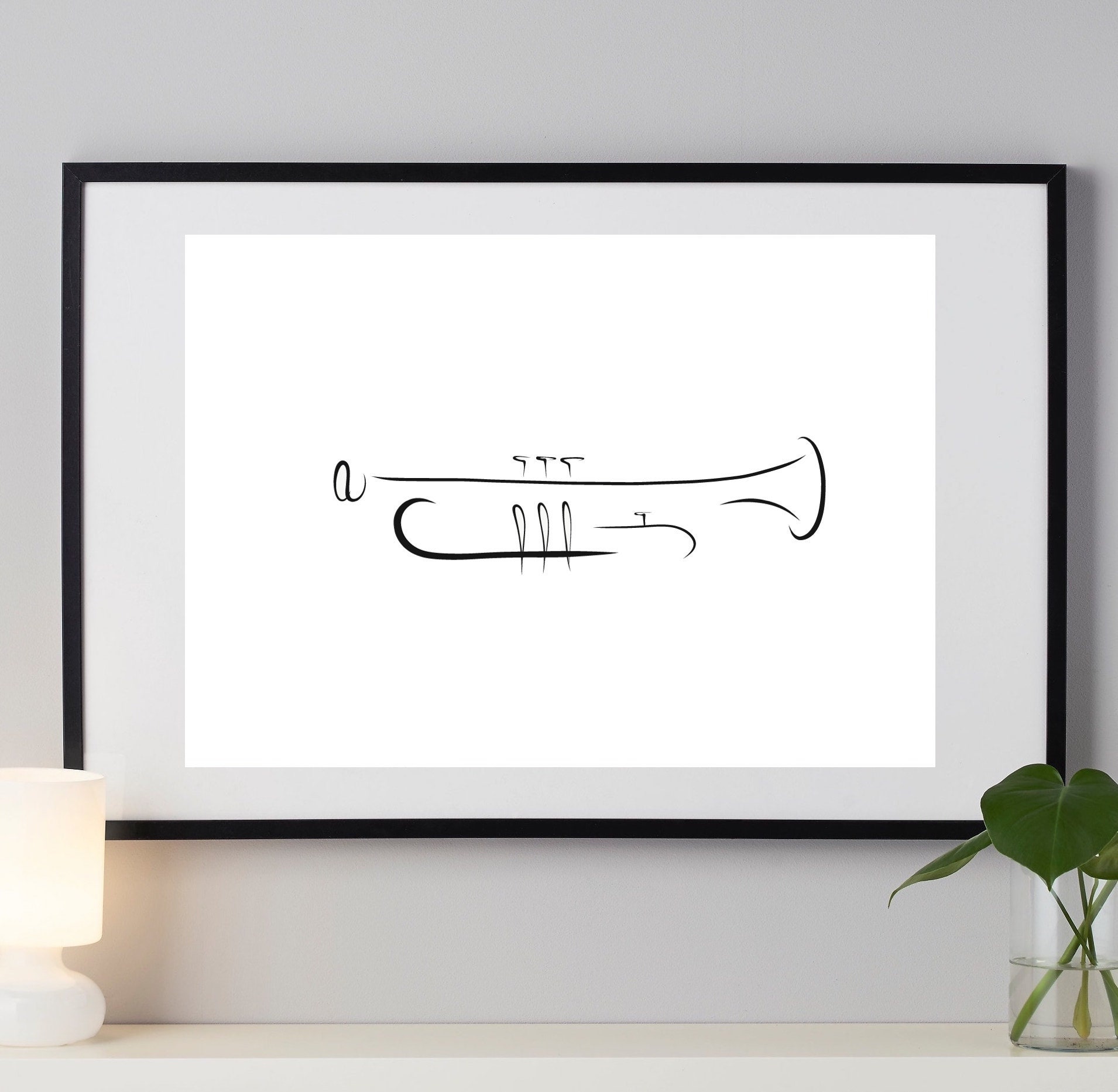 Trumpet Line Art, Trumpet Print, Abstract Trumpet Wall Decor