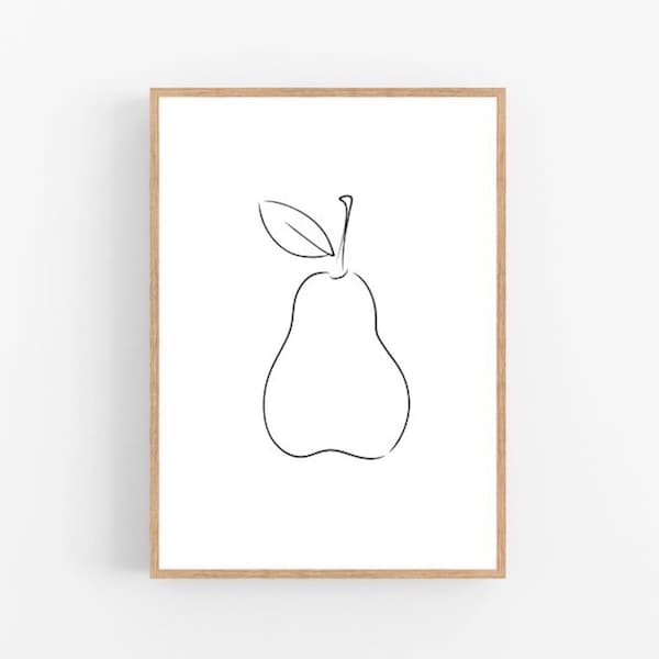 Pear line art, Pear print, Abstract food wall decor, Minimalist art, Modern room decor, Kitchen printable wall art, Pears, Fruit drawing