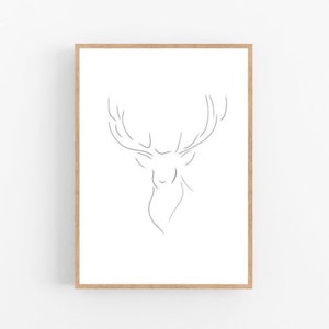 Deer line art, Deer print, Abstract forest wall decor, Minimalist art, Modern room decor, Nature printable wall art, Animal drawing