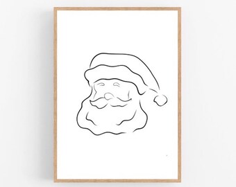 Santa Claus line art, Christmas print, Abstract holiday wall decor, Minimalist art, Modern room decor, Santa printable wall art, Drawing