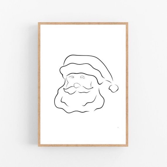 Santa Claus Line Art Christmas Print Abstract Holiday Wall Etsy