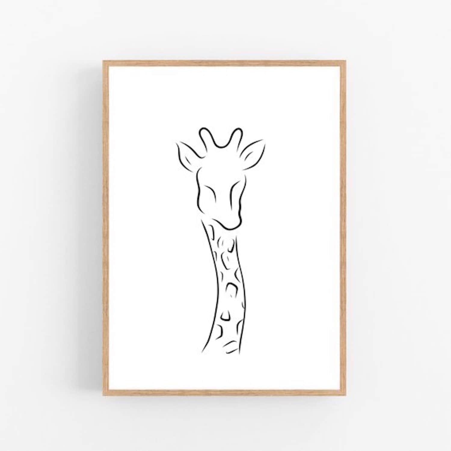 Minimal Outline DIGITAL DOWNLOAD Print Black Lines Safari Sketch Minimalist Animal Drawing Giraffe Line Wall Art Modern Room Decor