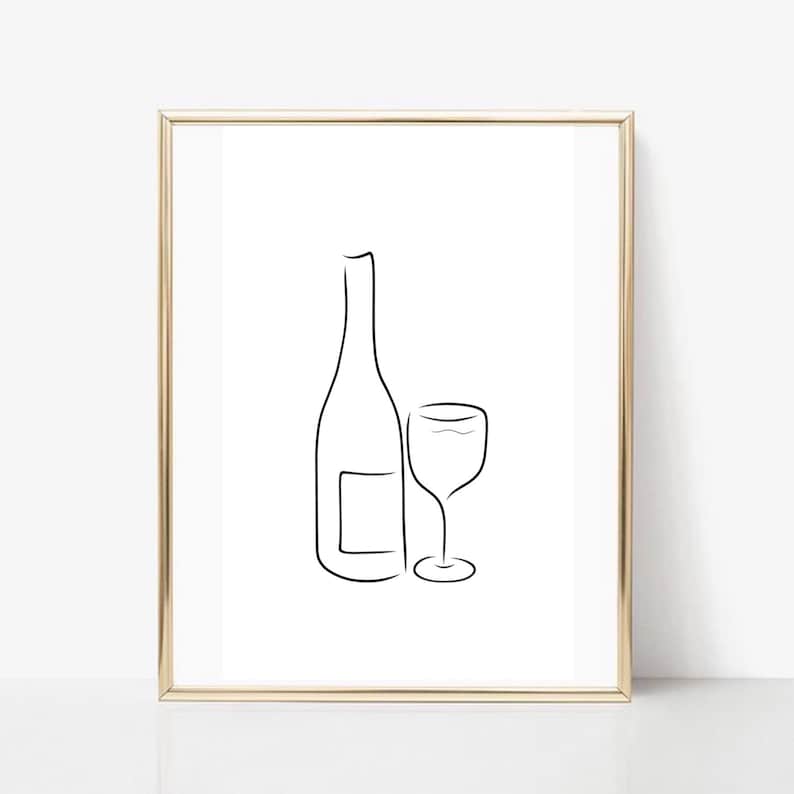Wine Line Art Wine Print Abstract Wine Wall Decor Etsy