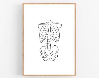 Ribs line art, Body print, Abstract bones wall decor, Minimalist art, Modern room decor, Rib cage printable wall art, Drawing, Torso
