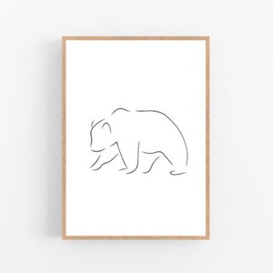 Bear line art, Bear print, Abstract animal wall decor, Minimalist art, Modern room decor, Brown black polar printable wall art, Drawing