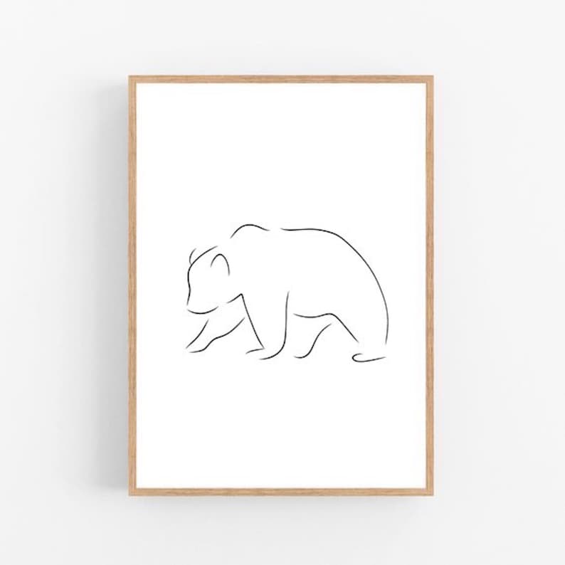 Bear line art, Bear print, Abstract animal wall decor, Minimalist art, Modern room decor, Brown black polar printable wall art, Drawing image 1