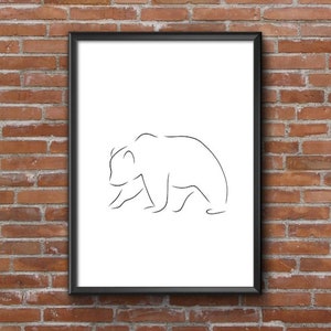 Bear line art, Bear print, Abstract animal wall decor, Minimalist art, Modern room decor, Brown black polar printable wall art, Drawing image 5
