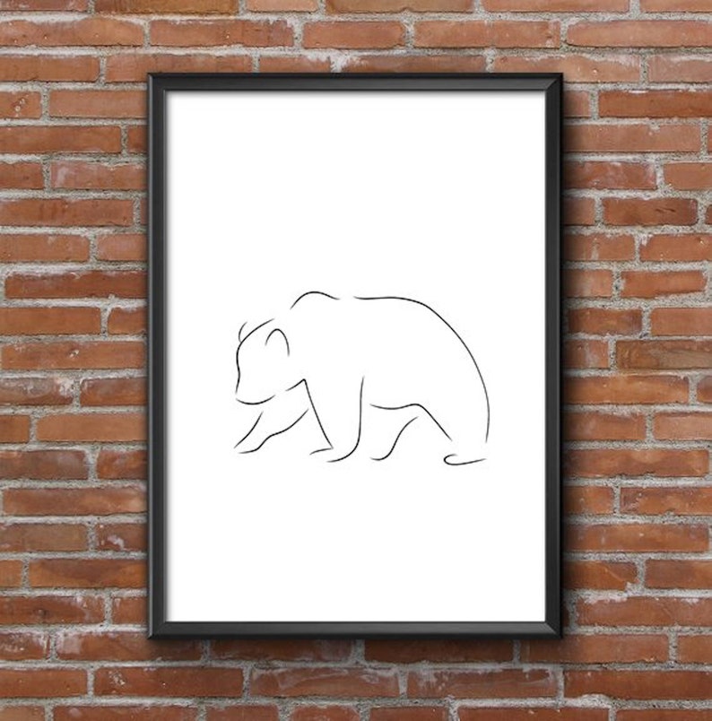 Bear line art, Bear print, Abstract animal wall decor, Minimalist art, Modern room decor, Brown black polar printable wall art, Drawing image 5