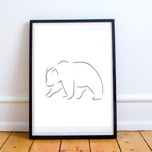 Bear line art, Bear print, Abstract animal wall decor, Minimalist art, Modern room decor, Brown black polar printable wall art, Drawing image 3