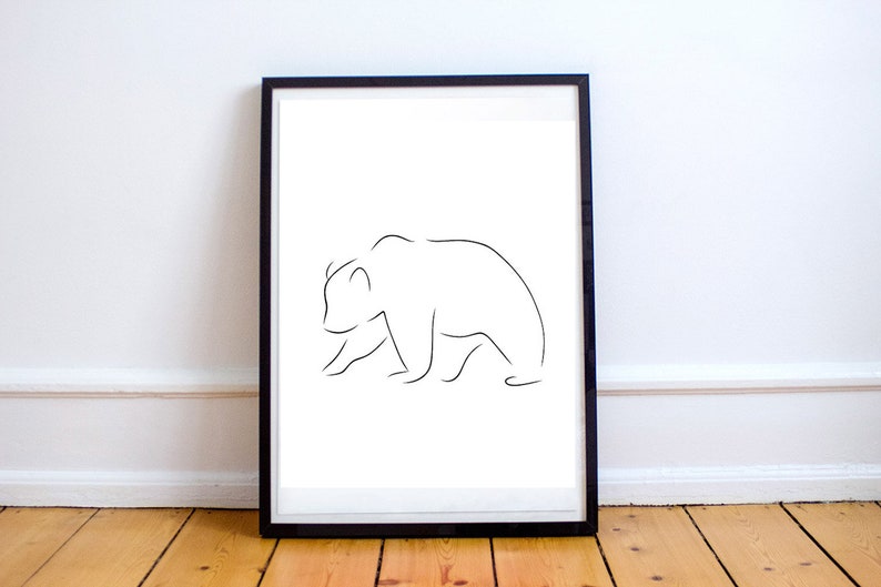 Bear line art, Bear print, Abstract animal wall decor, Minimalist art, Modern room decor, Brown black polar printable wall art, Drawing image 3