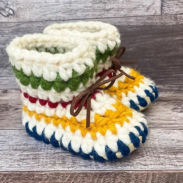 Baby Shoes // Baby Slippers // Crochet Booties // Leather Bottom Boots // Newborn Baby Toddler Child - HUDSON STRIPES