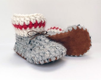 Baby Shoes // Baby Slippers // Crochet Booties // Leather Bottom Boots // Newborn Baby Toddler Child - RUSTIC CABIN