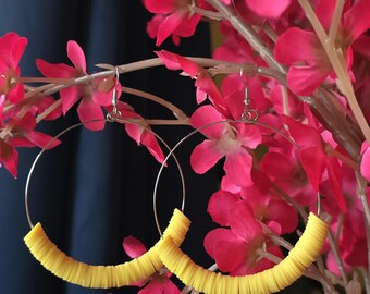 Yellow Heishi Hoops Earrings