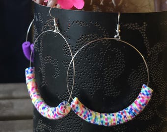 Rainbow Sprinkle Heishi Hoops Earrings