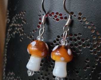 Mini-Mushroom Glass Beaded Earrings