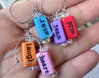 Colorful Word Bead Wine Charms