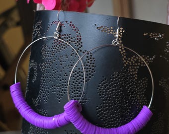 Purple Heishi Hoops Earrings