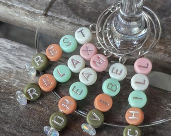 Colorful Word Bead Wine Charms