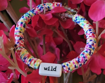 Memory Wire, Heishi Bead, Rainbow Bracelet