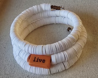 White Vinyl Heishi Bead Wrap Bracelet
