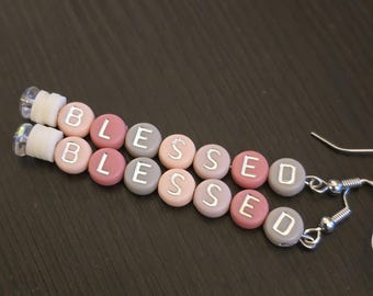 Beaded Message Earrings, Blessed, Positive Jewelry