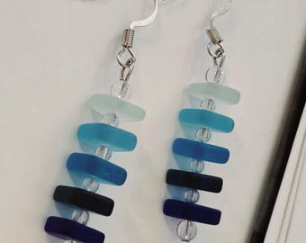 Blue Sea Glass Earrings