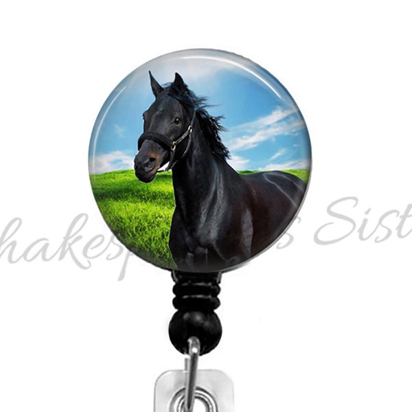 Black Horse Retractable Badge Reel - Cute for Office ID, Nurse, Doctor, LPN, RN,Equine, Equestrian, Nature Lover