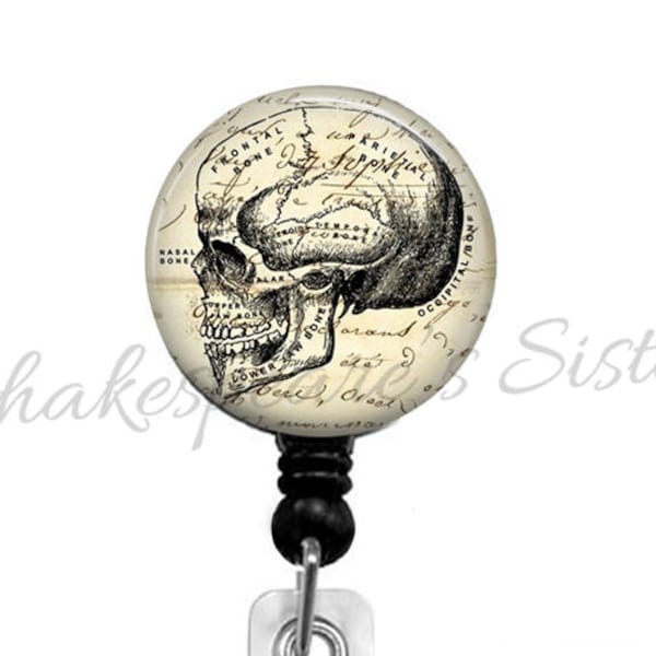 Skull Badge Reel - Human Anatomy - Medical ID Holder - Badge Reel - Retractable Badge Holder