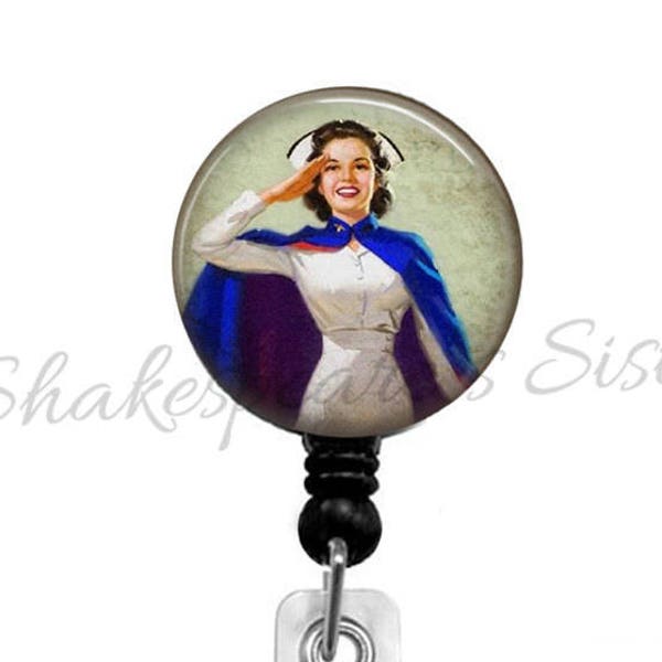 Badge Reel - Vintage Nurse Image - Retractable ID Holder - Military Nurse - Nurse Badge Reel - Patriotic Nurse - Vintage Nursing