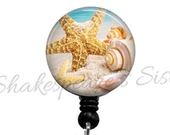RN Starfish Badge Reel Badge Holder Retractable ID Holder -Sea Star LPN Ocean Life Nautical Teacher Id Office Badge