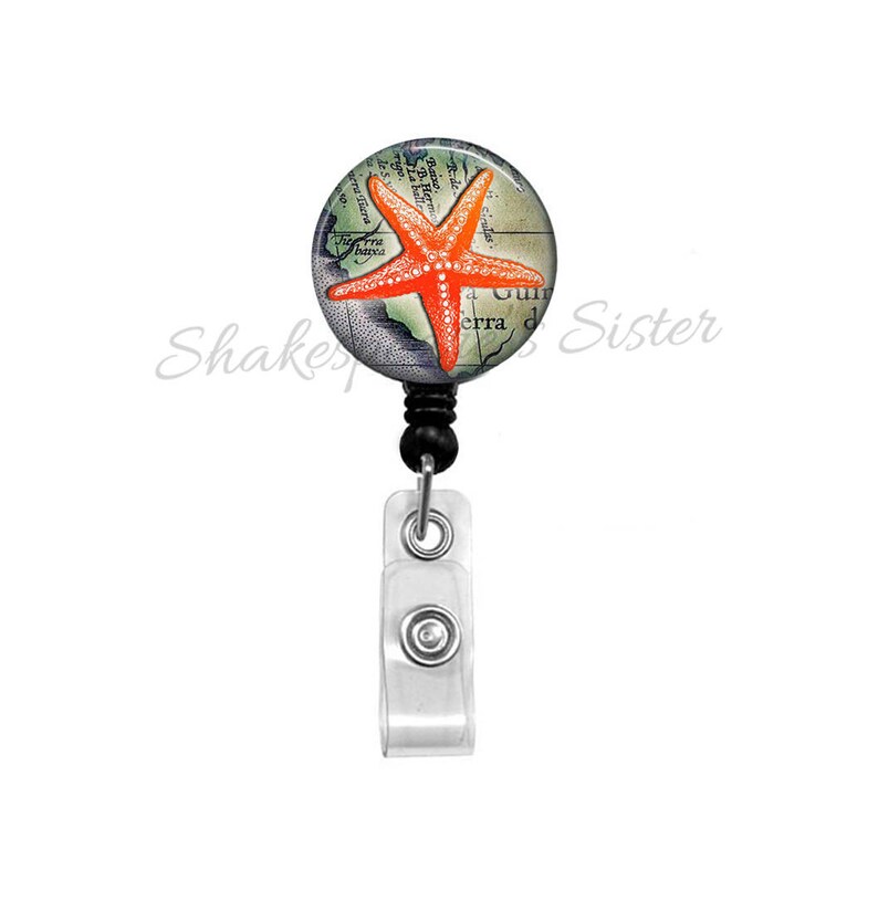RN Starfish Badge Reel Badge Holder Retractable ID Holder -Sea Star LPN Ocean Life Nautical Teacher Id Office Badge